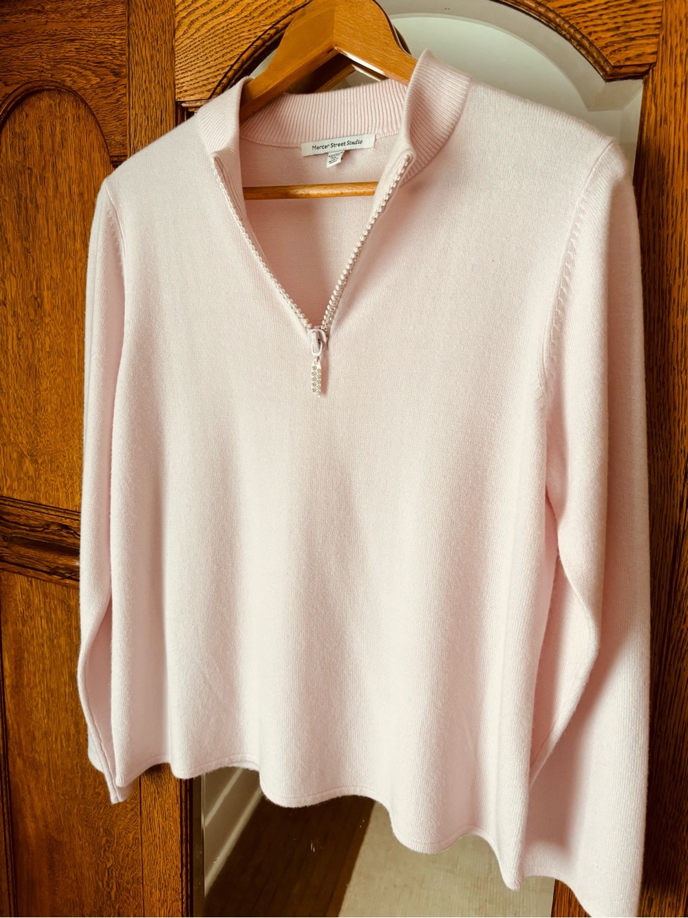 Mercer Street Studio Pale Pink Half-Zip V-Neck Sweater